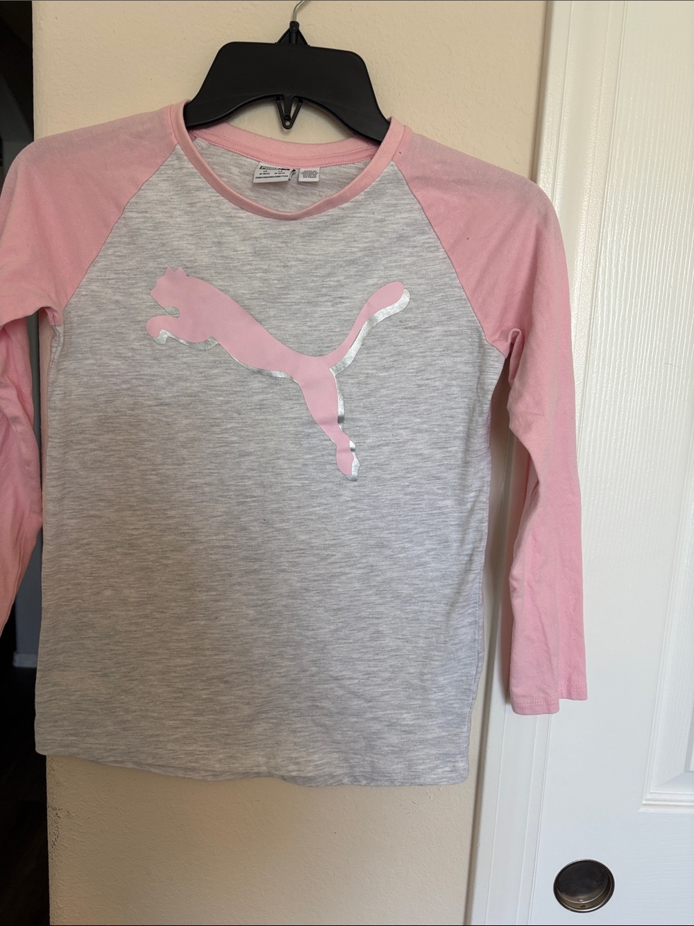 Puma Pink & Gray Girls' Long Sleeve Logo Tee